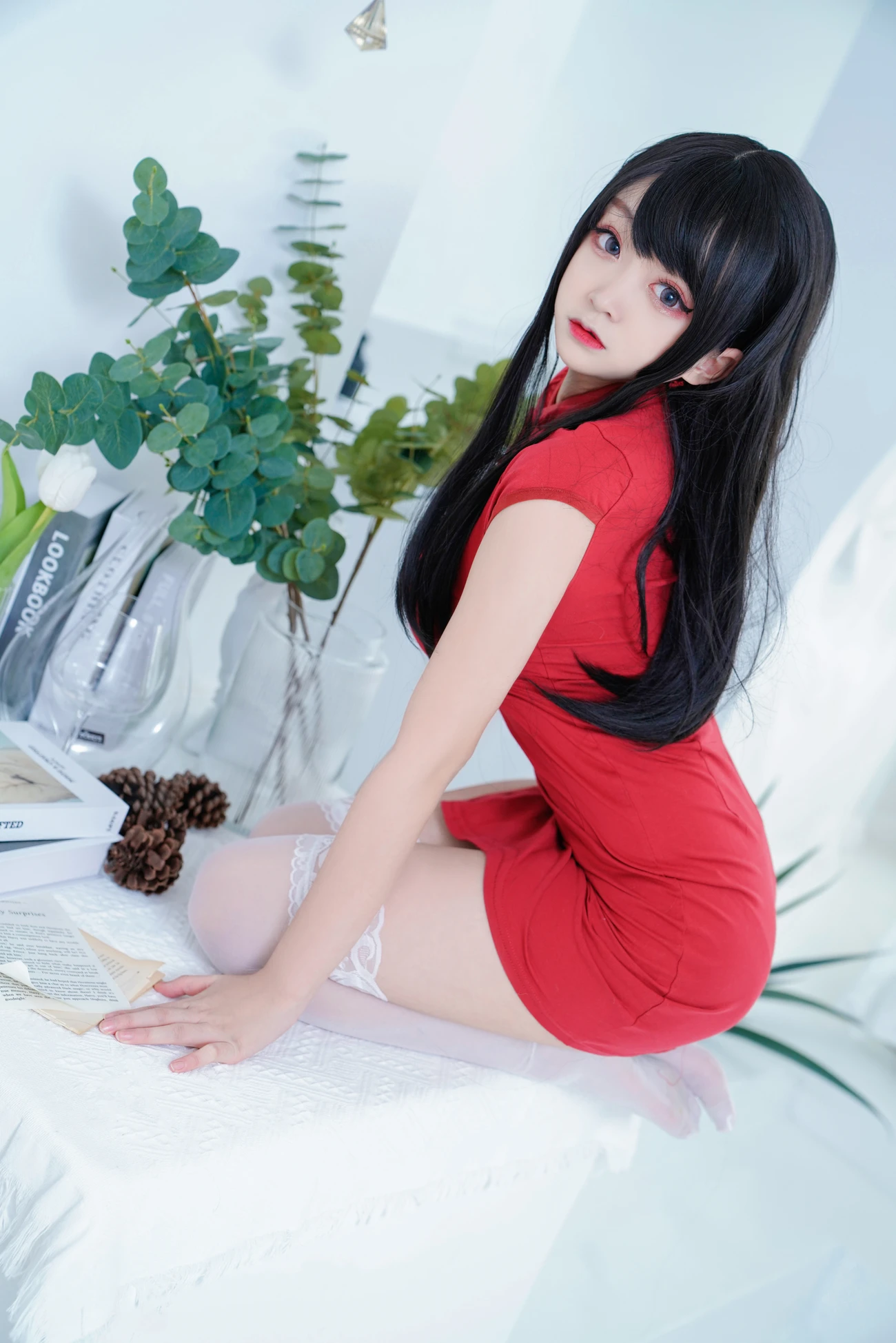 美女动漫博主恩田直幸性感Cosplay写真红旗袍 (13)