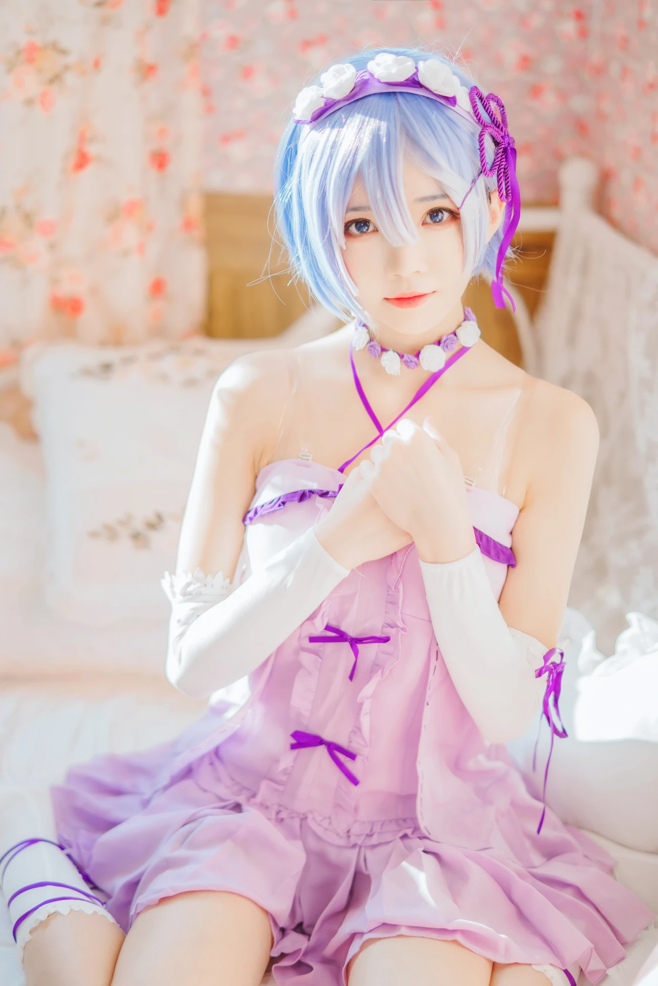 微博美少女桜桃喵Cosplay性感写真蕾姆小睡裙 (1)