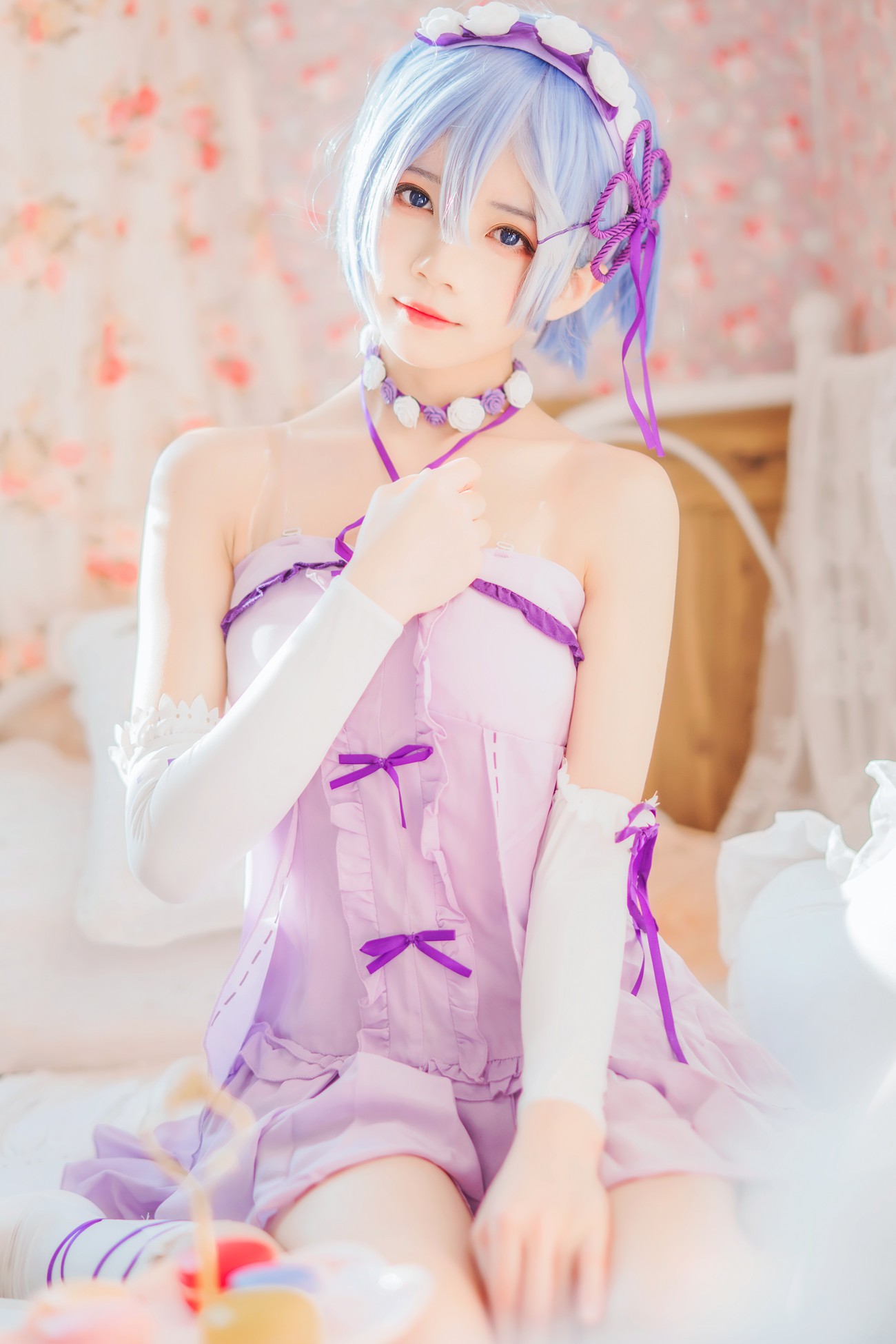 微博美少女桜桃喵Cosplay性感写真蕾姆小睡裙 (1)