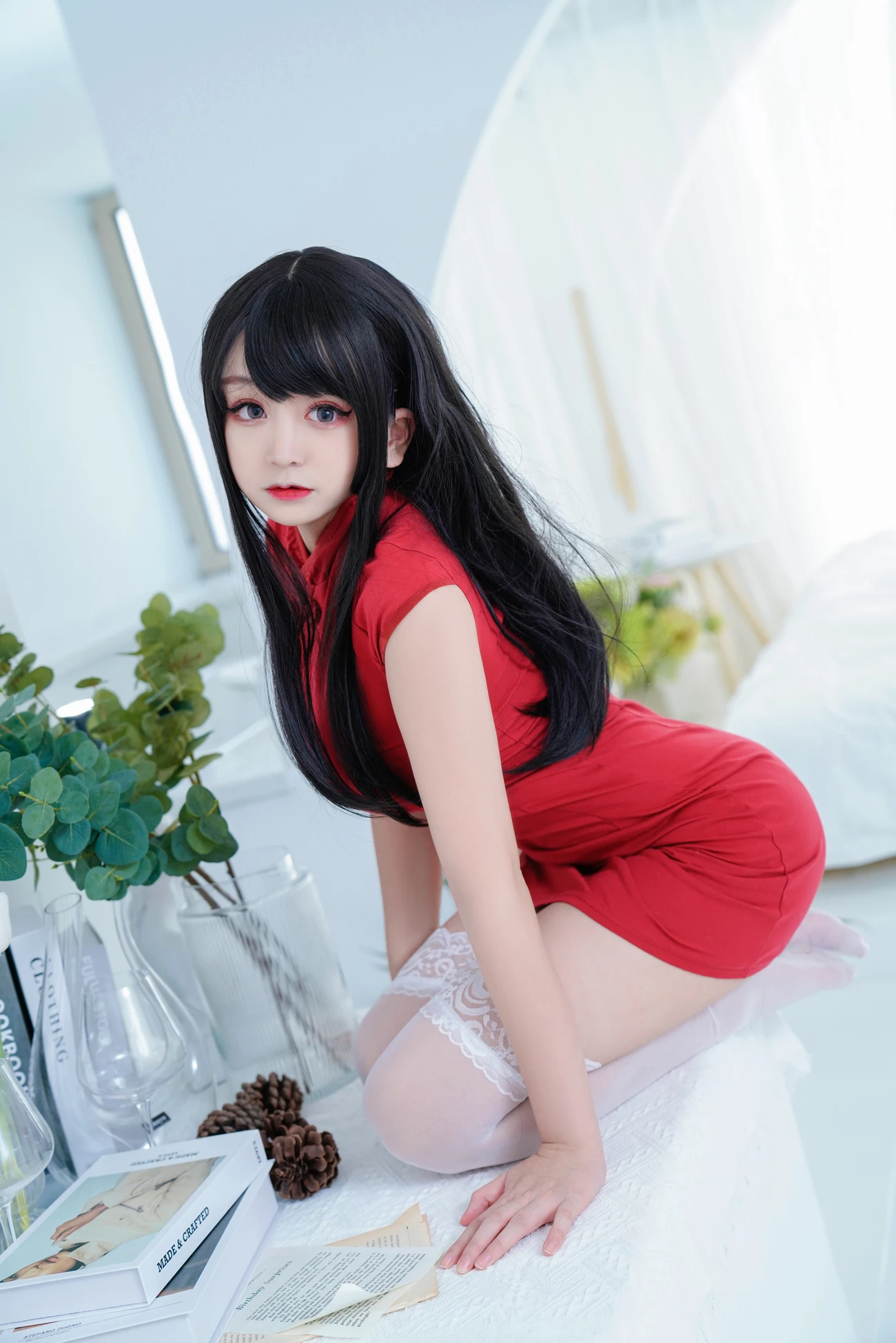 美女动漫博主恩田直幸性感Cosplay写真红旗袍 (14)