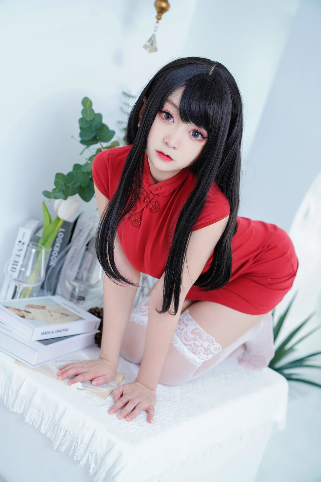 美女动漫博主恩田直幸性感Cosplay写真红旗袍 (15)