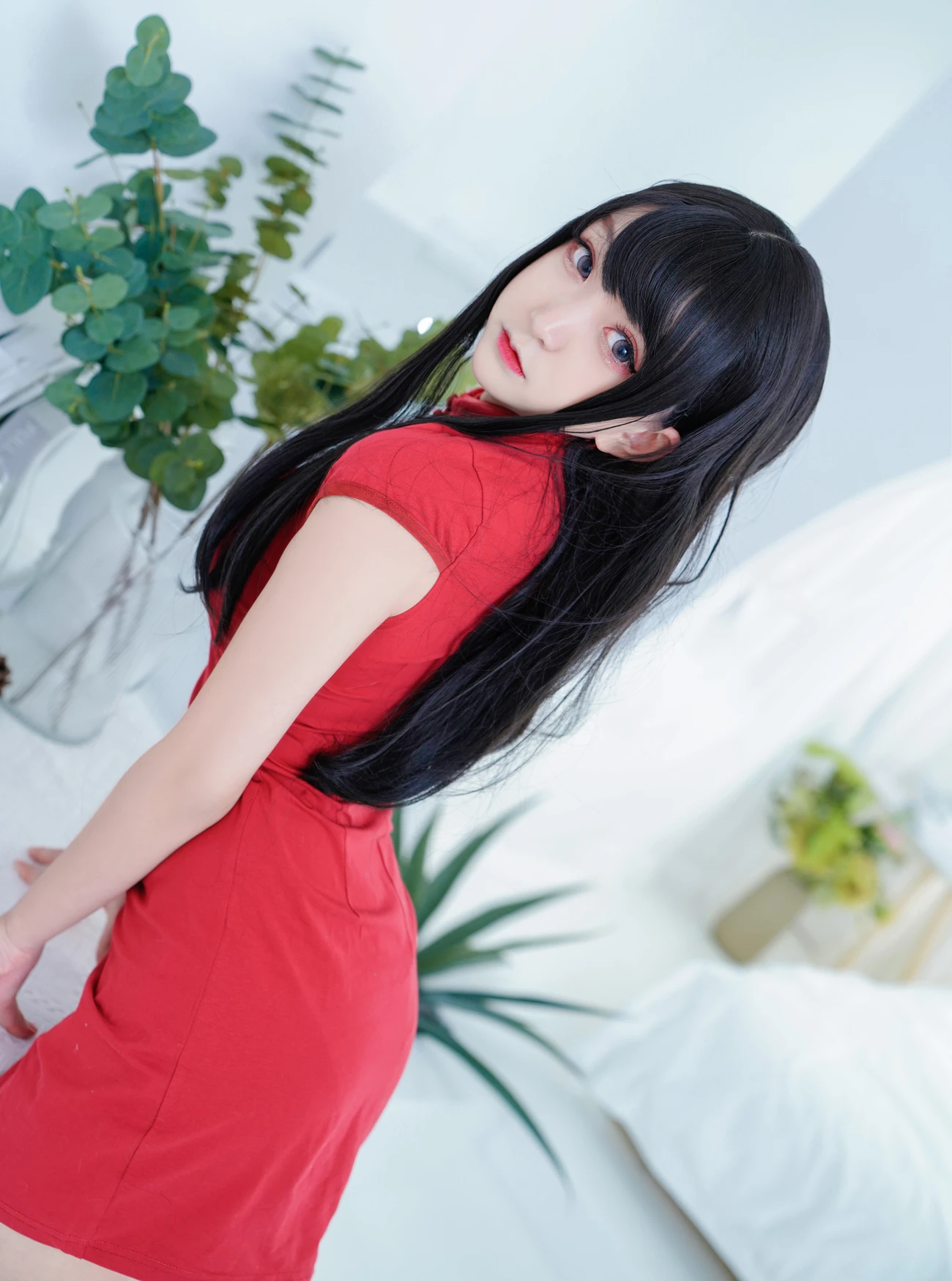 美女动漫博主恩田直幸性感Cosplay写真红旗袍 (9)