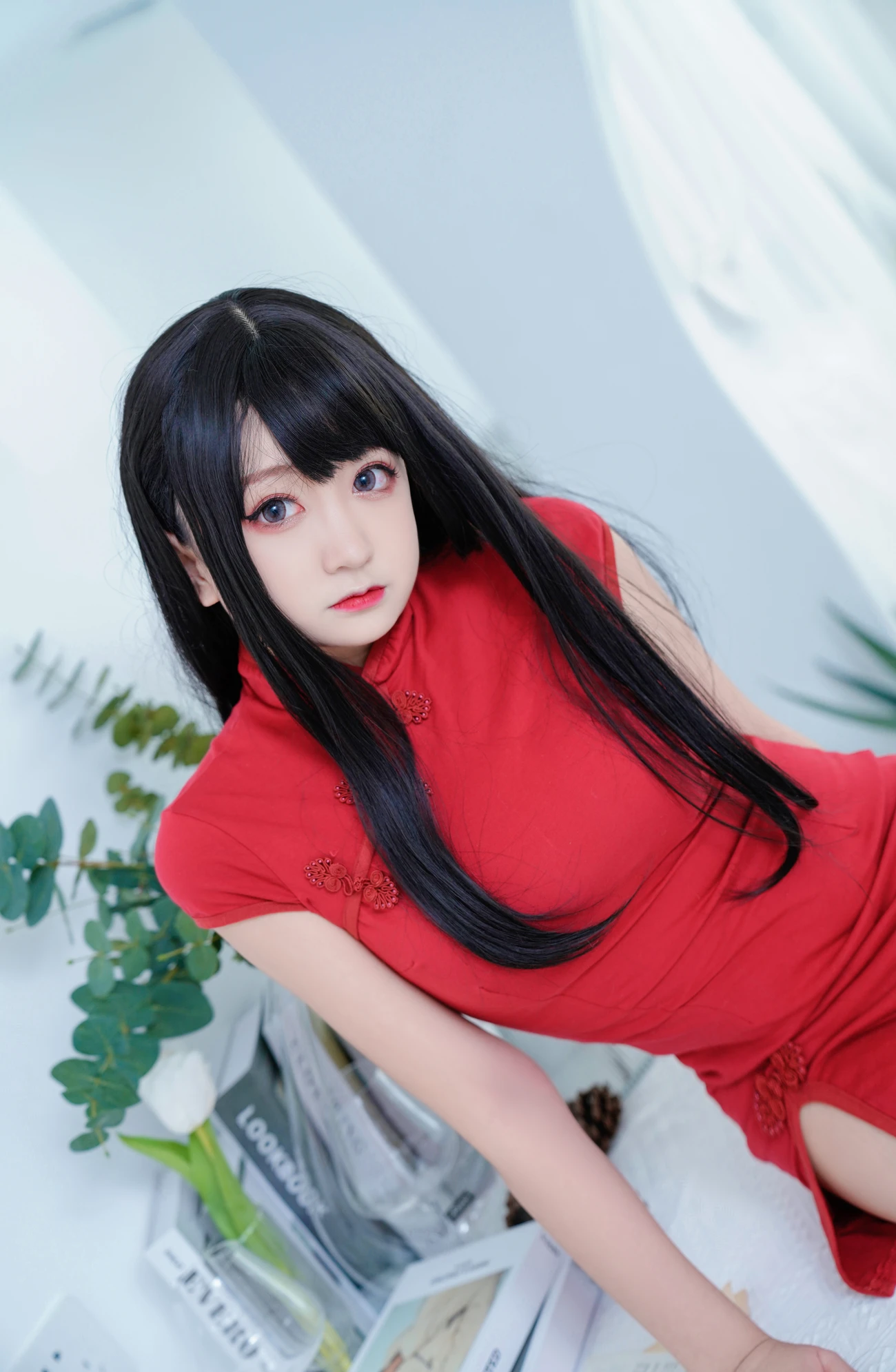 美女动漫博主恩田直幸性感Cosplay写真红旗袍 (7)