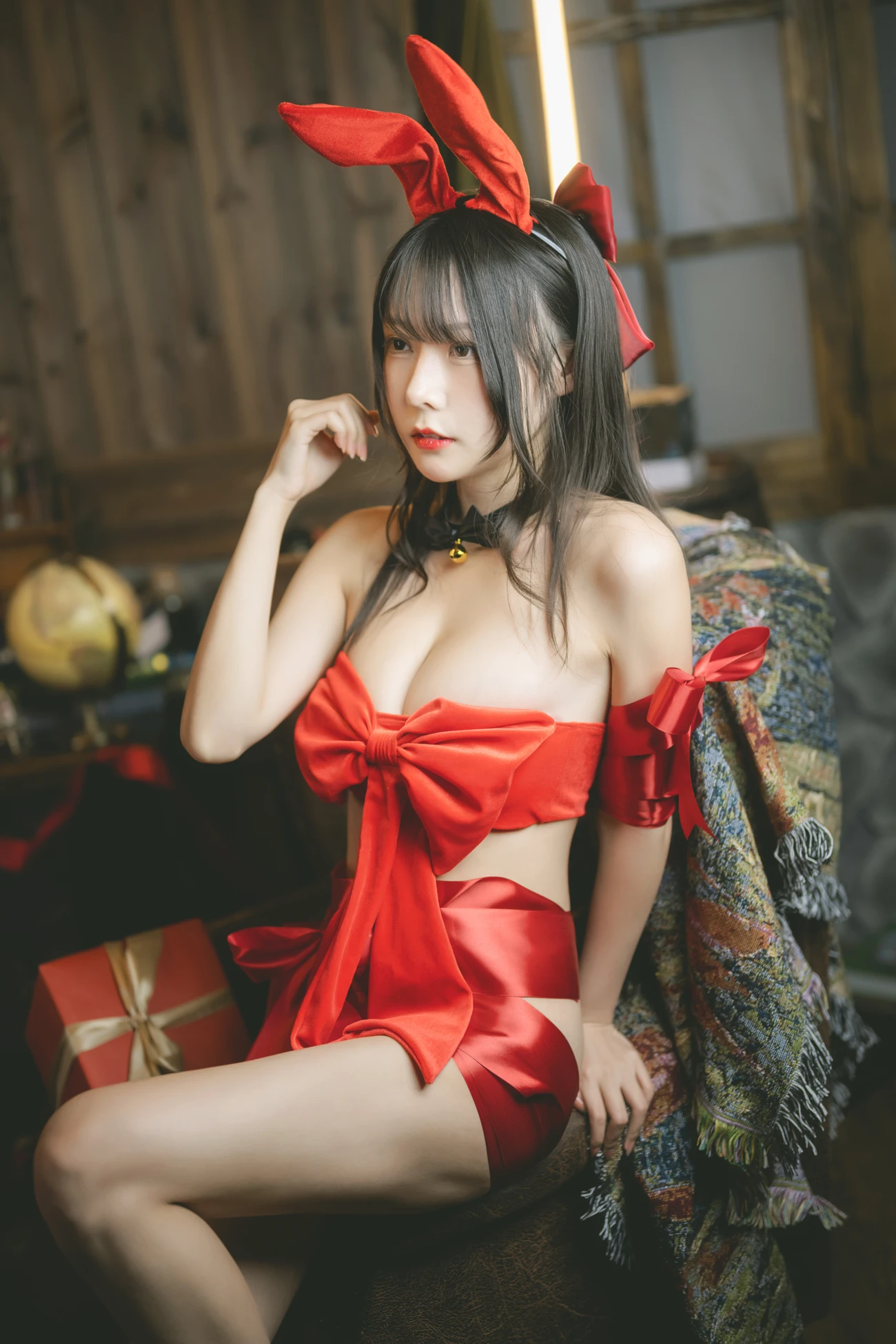 美女动漫博主香草喵露露性感Cosplay写真红色丝带礼物 (24)