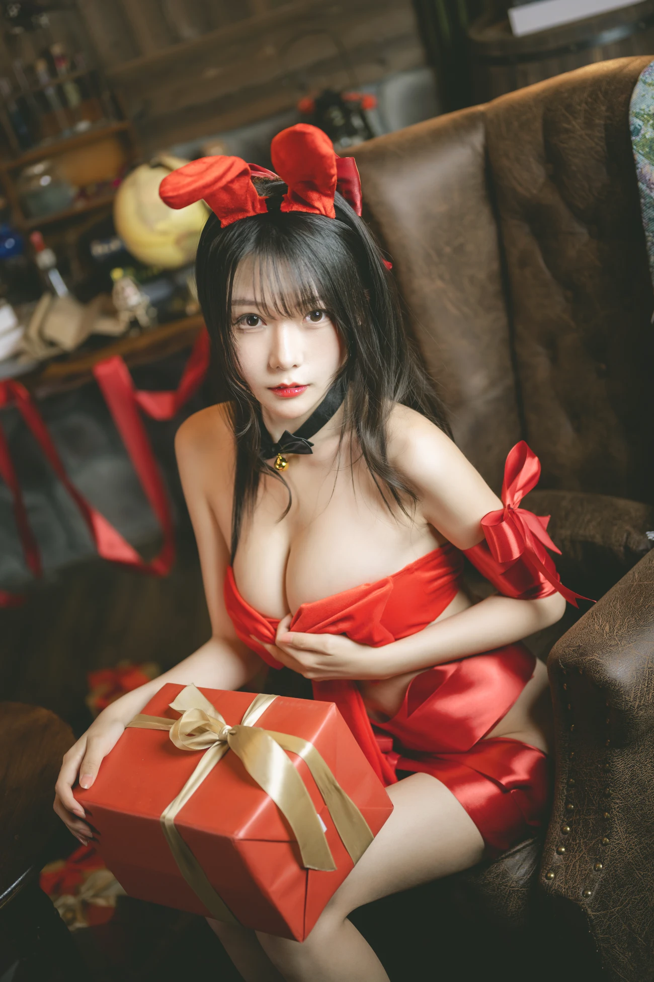 美女动漫博主香草喵露露性感Cosplay写真红色丝带礼物 (26)