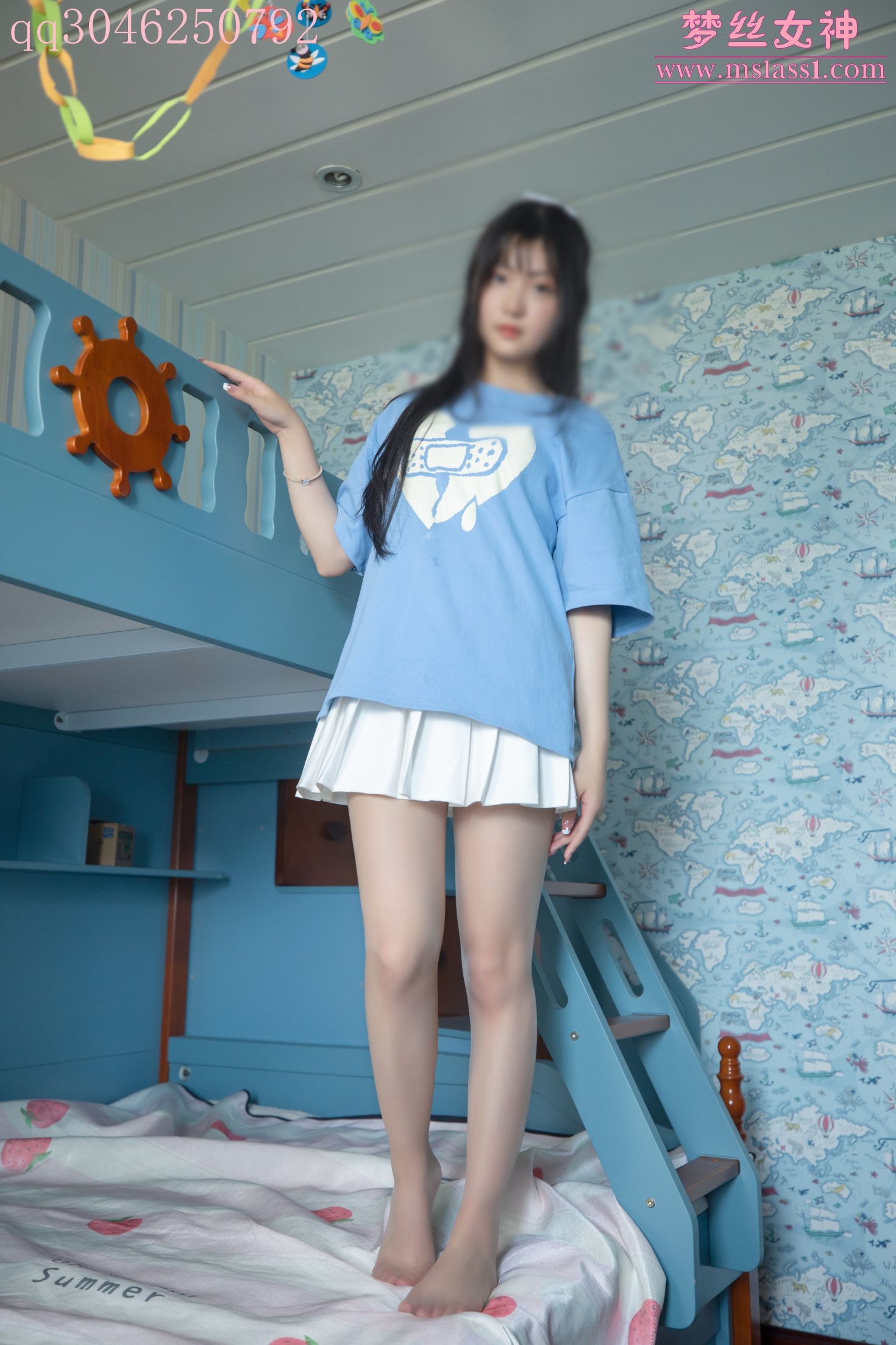 MSLASS梦丝女神少女丝袜美脚写真蓝菲菲 学妹闺房 (11)