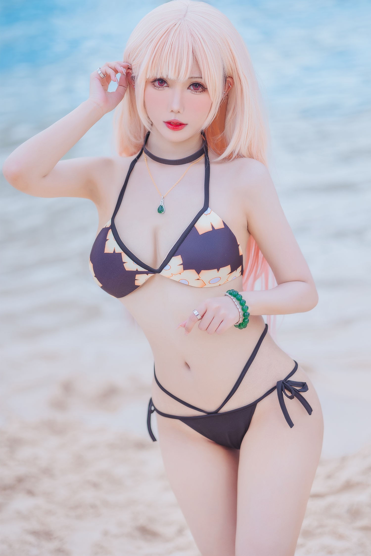 美女动漫博主仙女月性感Cosplay写真喜多川泳装 (1)