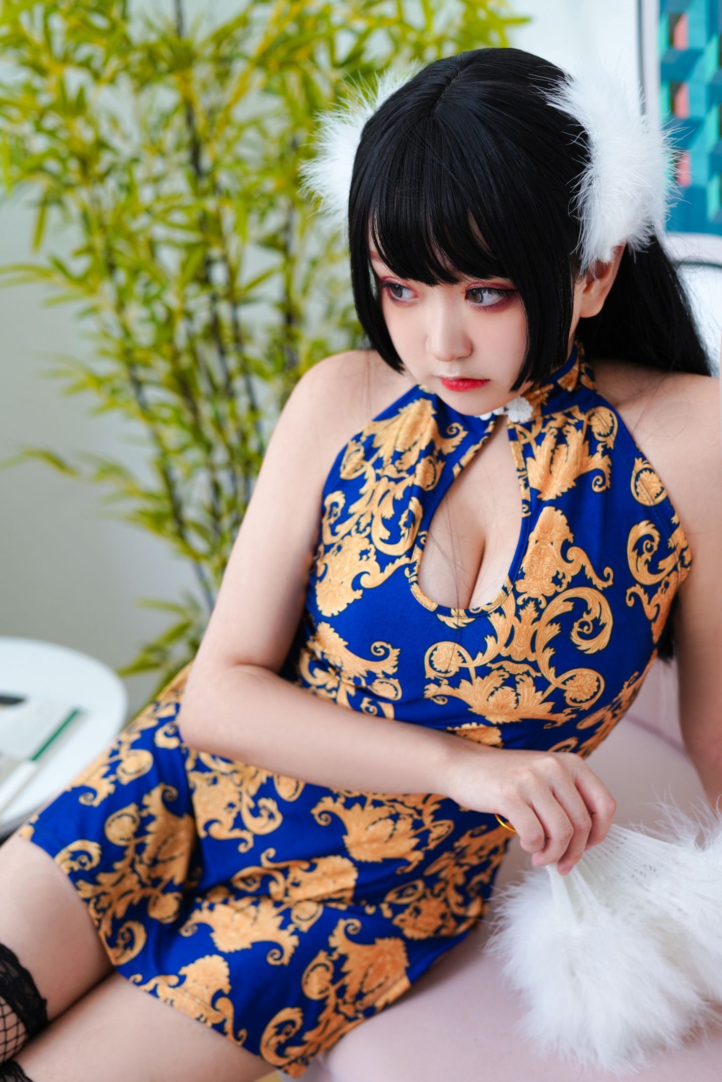 美女动漫博主恩田直幸性感Cosplay写真蓝色旗袍 (18)