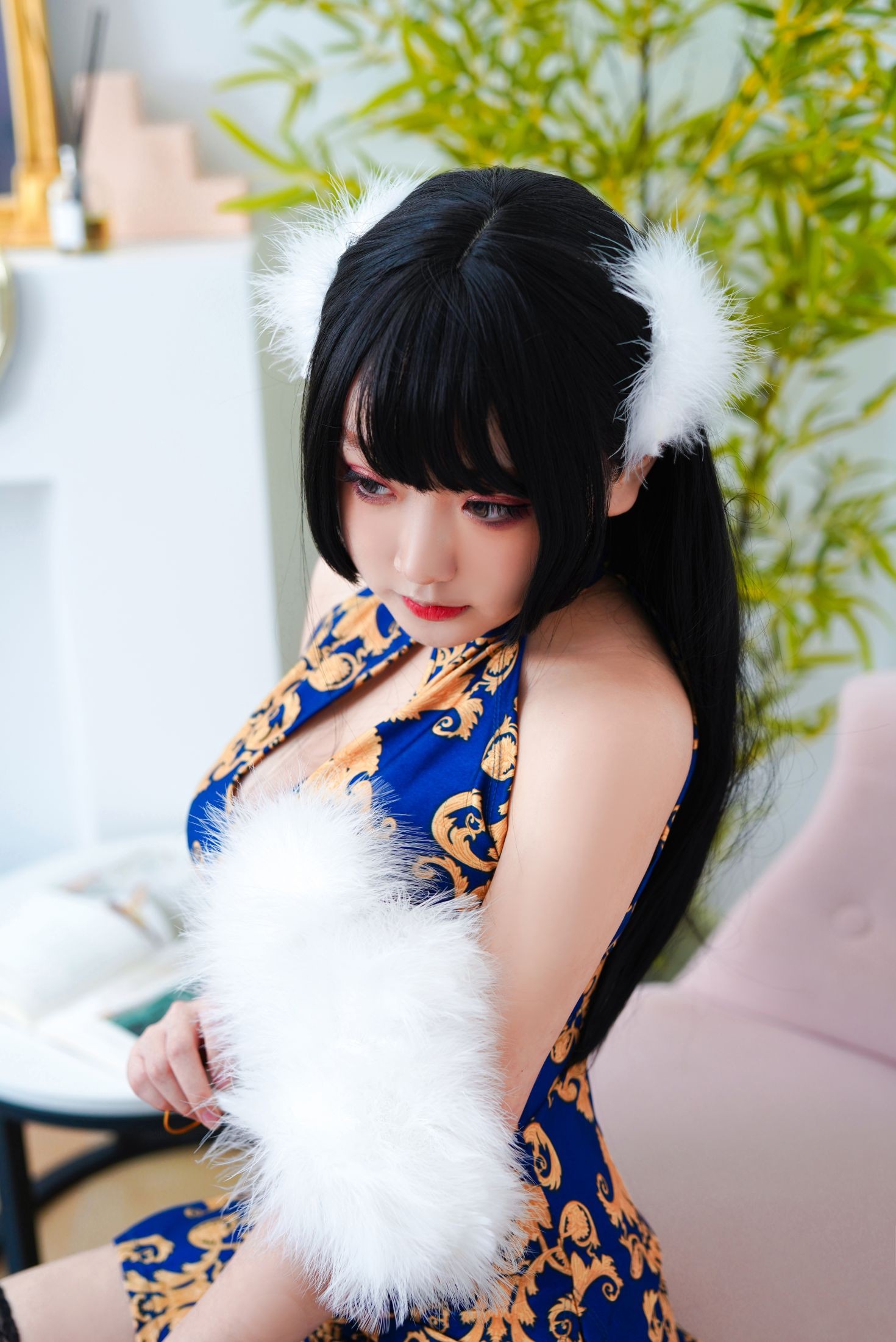 美女动漫博主恩田直幸性感Cosplay写真蓝色旗袍 (11)