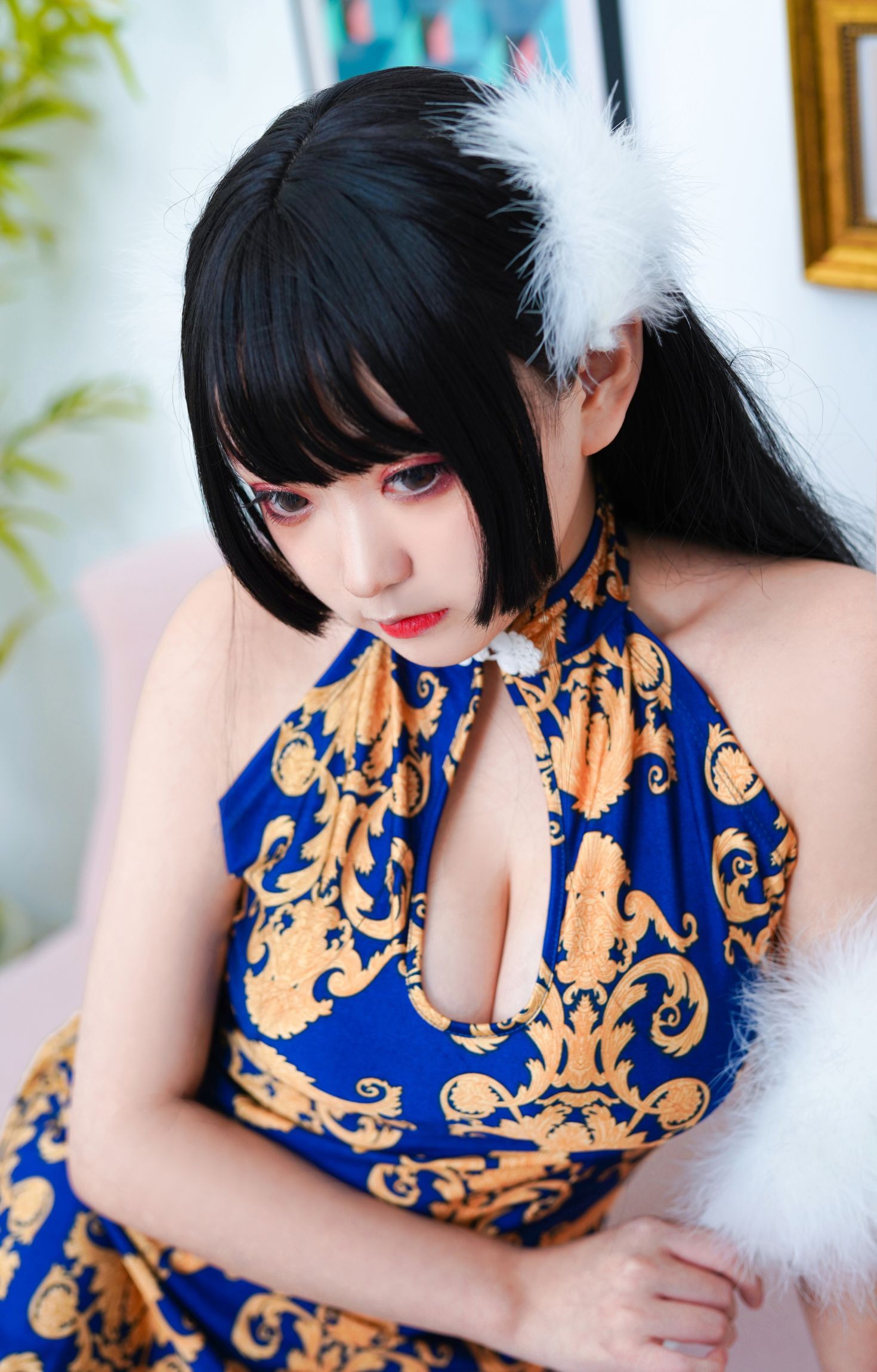 美女动漫博主恩田直幸性感Cosplay写真蓝色旗袍 (10)