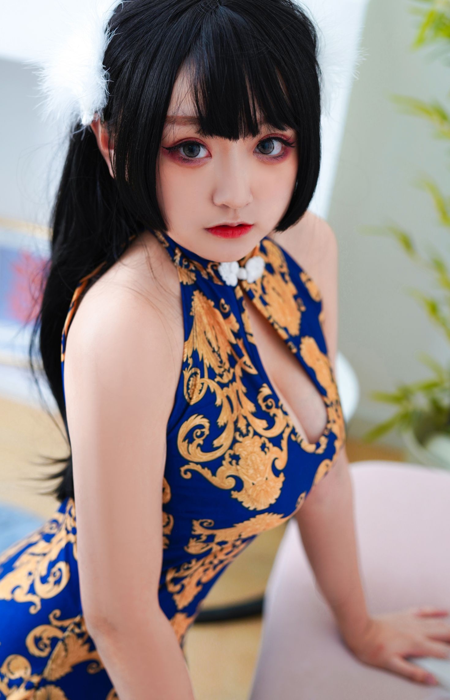 美女动漫博主恩田直幸性感Cosplay写真蓝色旗袍 (17)