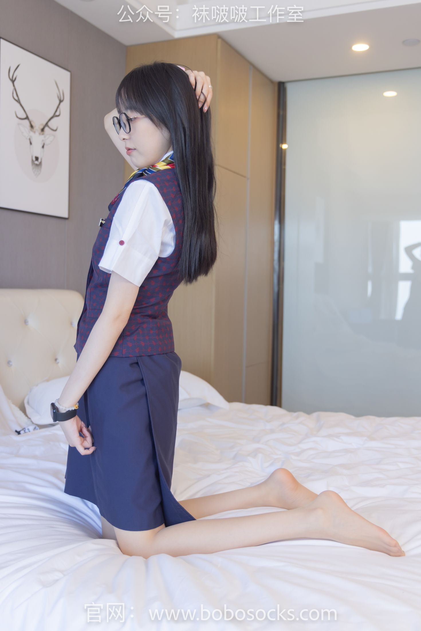 BoBoSocks袜啵啵美少女丝袜美脚写真第No.115期稚予平底鞋肉丝空姐制服 (46)