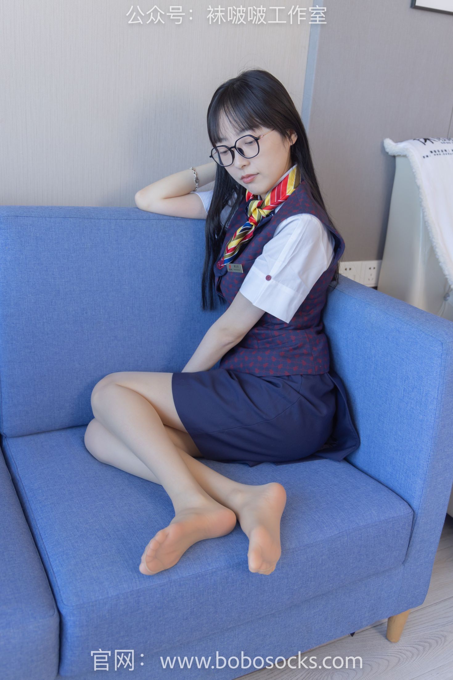 BoBoSocks袜啵啵美少女丝袜美脚写真第No.115期稚予平底鞋肉丝空姐制服 (88)