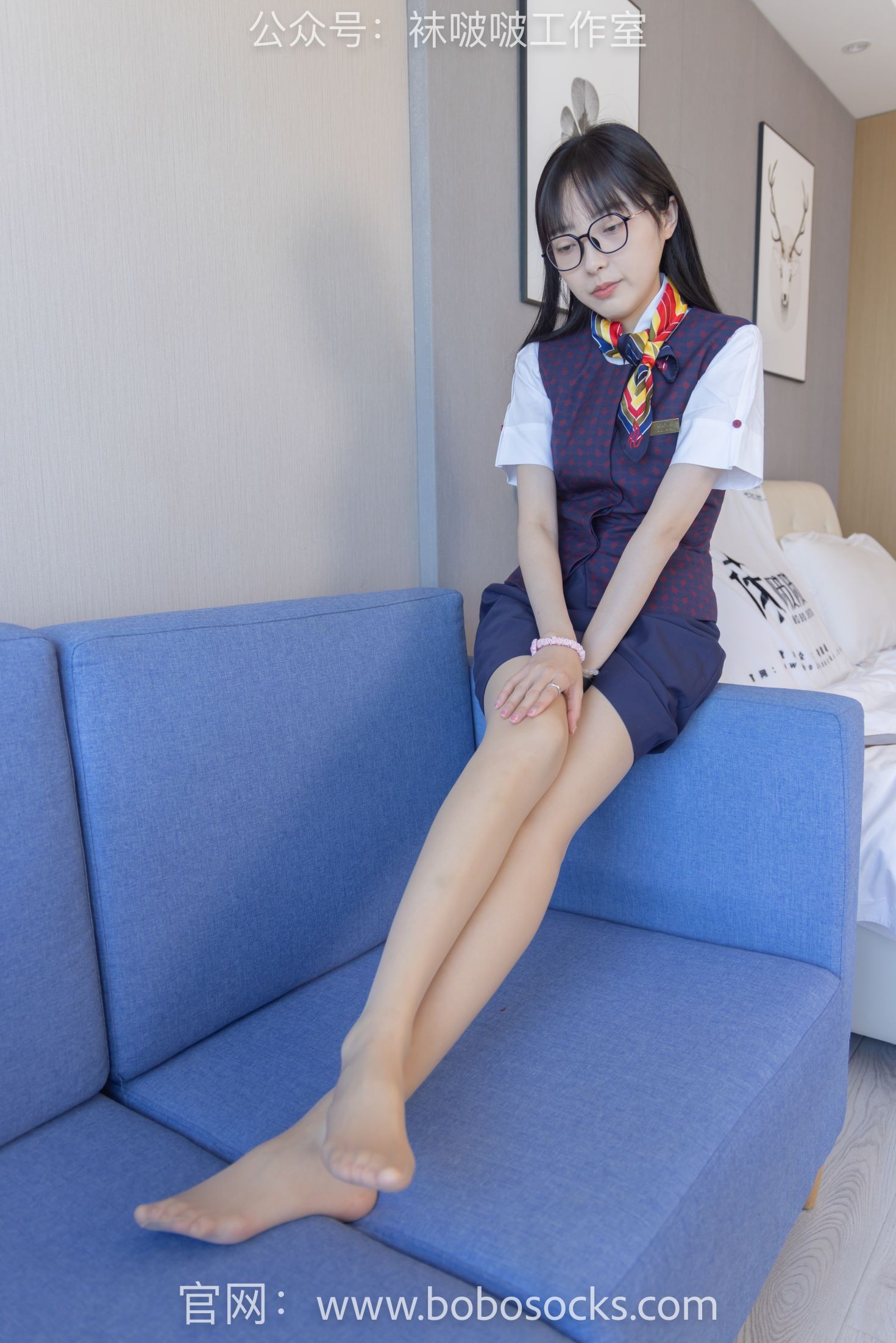 BoBoSocks袜啵啵美少女丝袜美脚写真第No.115期稚予平底鞋肉丝空姐制服 (81)