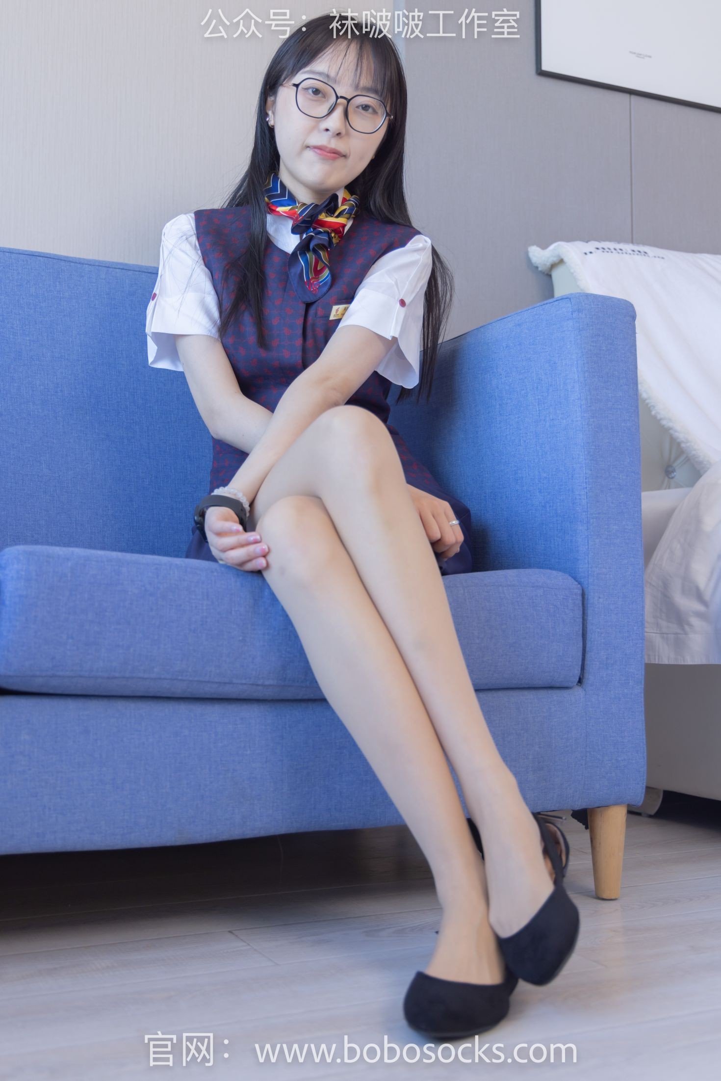 BoBoSocks袜啵啵美少女丝袜美脚写真第No.115期稚予平底鞋肉丝空姐制服 (7)