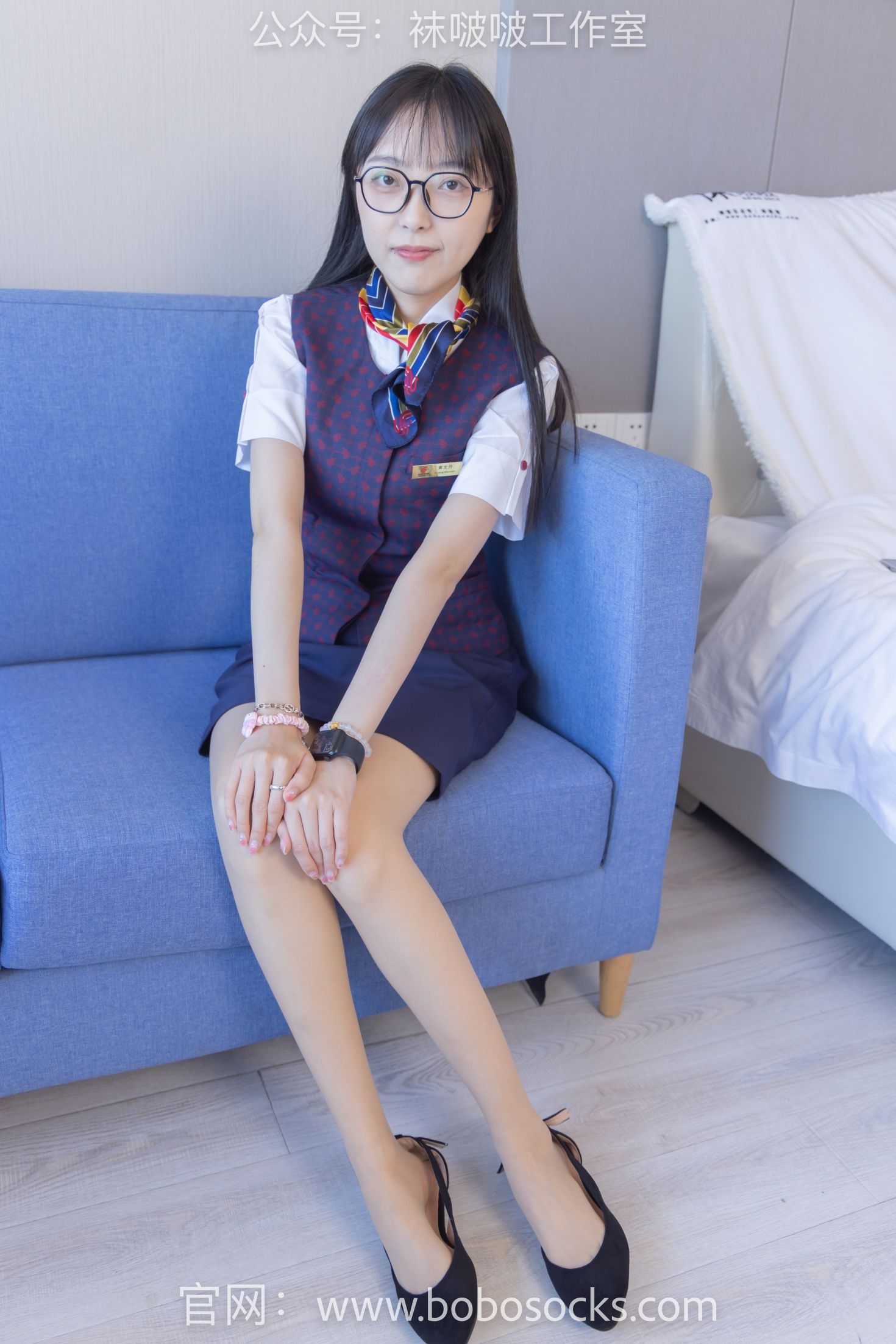 BoBoSocks袜啵啵美少女丝袜美脚写真第No.115期稚予平底鞋肉丝空姐制服 (9)