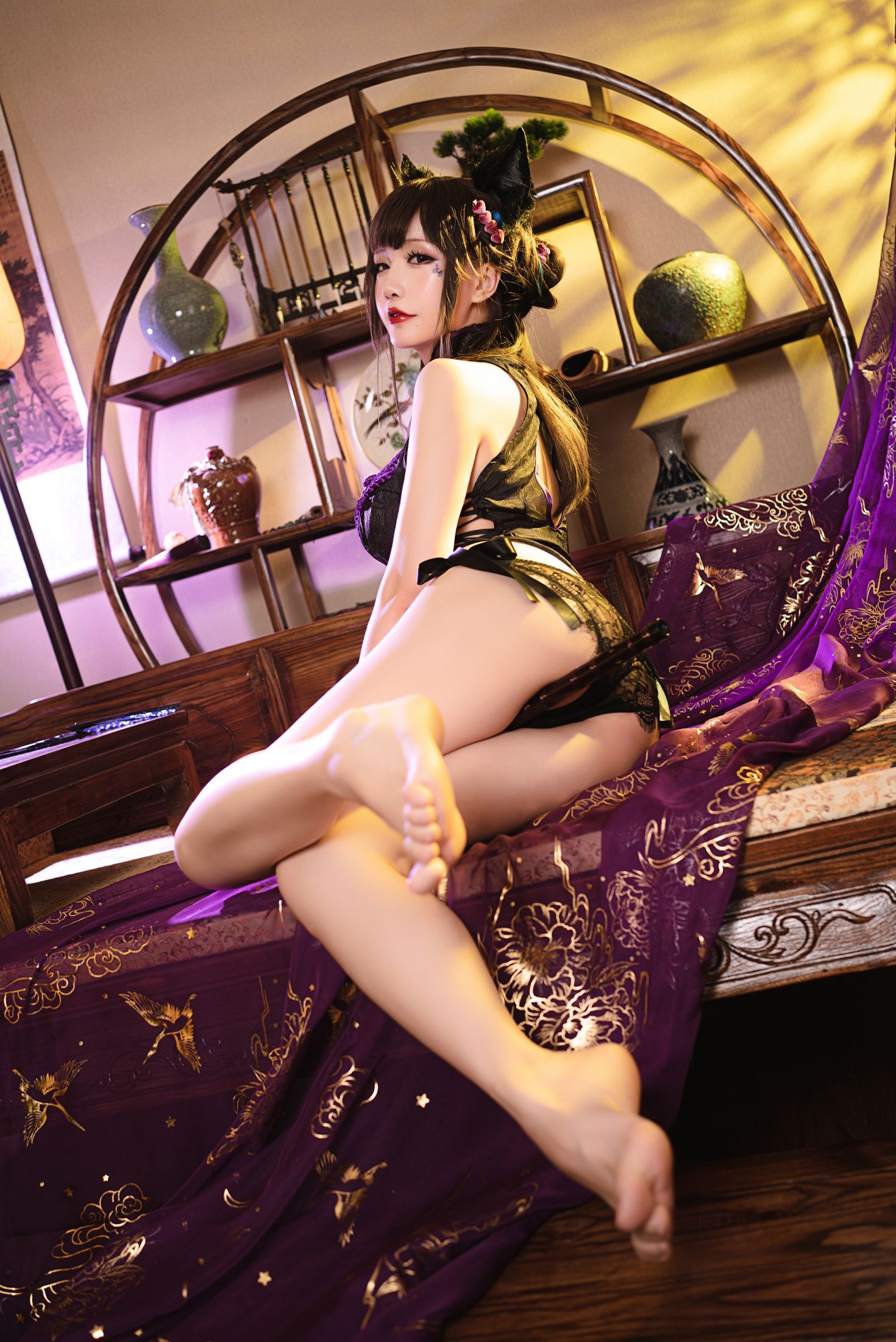 美女动漫博主星之迟迟性感Cosplay写真蝴蝶旗袍 (11)